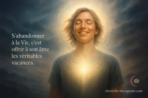 « S’abandonner à la Vie, c’est offrir à son âme les véritables vacances » – citation spirituelle sur fond naturel. "S’abandonner à la Vie, c’est offrir à son âme les véritables vacances" – citation spirituelle sur fond naturel.